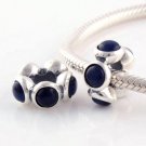 Sterling Silver Navy Blue Cabochon Flower Spacer - fits European Beads Bracelets