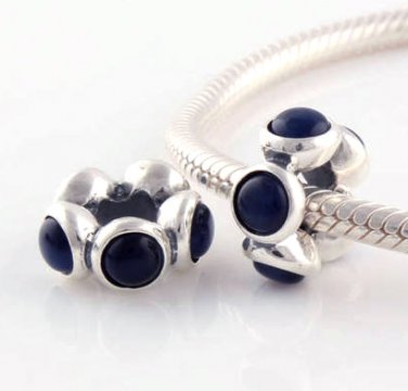 Sterling Silver Navy Blue Cabochon Flower Spacer - fits European Beads Bracelets