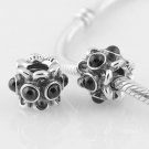 Sterling Silver Forget Me Not Black Onyx Charm - fits European Beads Bracelets