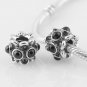 Sterling Silver Forget Me Not Black Onyx Charm - fits European Beads Bracelets