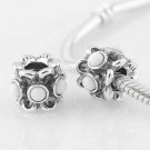 Sterling Silver Forget Me Not White Agate Charm - fits European Beads Bracelets