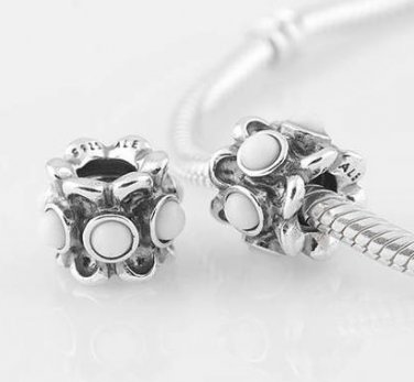Sterling Silver Forget Me Not White Agate Charm - fits European Beads Bracelets