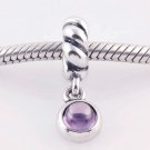 925 Sterling Silver Amethyst Drop Dangle Charm - fits European Beads Bracelets