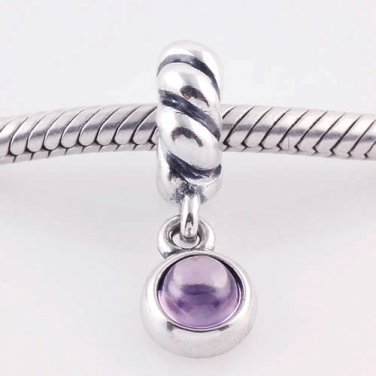 925 Sterling Silver Amethyst Drop Dangle Charm - fits European Beads Bracelets
