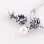 Sterling Silver White Pearl Viola Bloom Dangle Charm - fits European Beads Bracelets