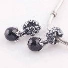 Sterling Silver Black Viola Bloom Spinel Dangle Charm - fits European Beads Bracelets
