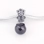 Sterling Silver Black Viola Bloom Spinel Dangle Charm - fits European Beads Bracelets