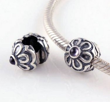 Sterling Silver Amethyst Zinnia Flower Clip Charm - fits European Beads Bracelets