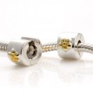 925 Sterling Silver Gold Flower Clip Charm - fits European Beads Bracelets