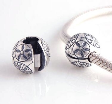 925 Sterling Silver Abstract Floral Clip Charm - fits European Beads Bracelets