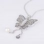 925 Sterling Silver Openwork Butterfly Necklace Pendant with CZ & Pearl Charm