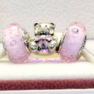 925 Sterling Silver PINK BOW TEDDY BEAR Charms Gift Set - fits European Beads Bracelets