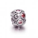 925 Sterling Silver Red CZ Crystal Ball Charm - fits Biagi/Pandora/Troll/All European Bracelets