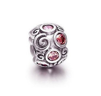 925 Sterling Silver Red CZ Crystal Ball Charm - fits Biagi/Pandora/Troll/All European Bracelets