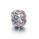 925 Sterling Silver Pink CZ Crystal Ball Charm - fits European Beads Bracelets