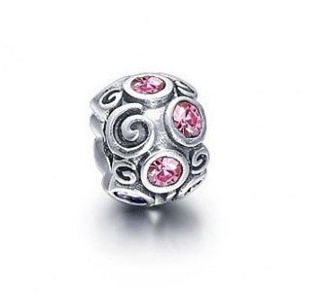 925 Sterling Silver Pink CZ Crystal Ball Charm - fits European Beads Bracelets