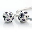 925 Sterling Silver Purple CZ Inlaid Ball Charm - fits European Beads Bracelets