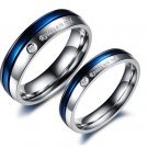 Set of Gorgeous Stainless Steel Blue Stripe  Couple Promise Rings Band