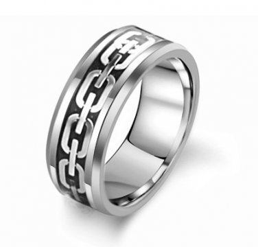 Tungsten Carbide Silver Chain Links Men's Ring Wedding Engagement Band Comfort Fit