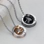 316L Stainless Steel Black/Gold Double CZ Rings Lover Couple Pendant Necklace Set