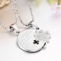 316L Stainless Steel Silver Round & Lucky 4 Leaf Clover Couple Pendant Necklace Set