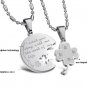 316L Stainless Steel Silver Round & Lucky 4 Leaf Clover Couple Pendant Necklace Set