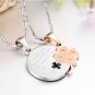 316L Stainless Steel Silver/Rose Gold Round & Lucky 4 Leaf Clover Couple Pendant Necklace Set