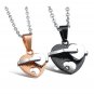 Titanium Stainless Steel Black/Rose Gold Heart to Heart Couple Pendant Necklace Lovers Gift Set