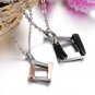 Titanium Stainless Steel Matching Square Love Couple Pendant Necklace Set