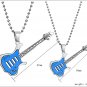 Titanium Stainless Steel Blue Rock Guitar Couple Music Pendant Necklace Set