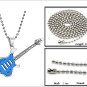 Titanium Stainless Steel Blue Rock Guitar Couple Music Pendant Necklace Set