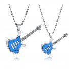 Titanium Stainless Steel Blue Rock Guitar Couple Music Pendant Necklace Set