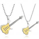 Titanium Stainless Steel Gold Rock Guitar Couple Music Pendant Necklace Set