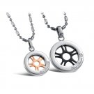 Titanium Stainless Steel "Love Forever" Flywheel Couple Round Pendant Necklace Set