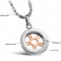 Titanium Stainless Steel "Love Forever" Flywheel Couple Round Pendant Necklace Set