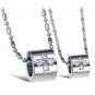 Titanium Stainless Steel Crystal Cross Cylinder Couple Pendant Necklace Set