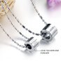 Titanium Stainless Steel Crystal Cross Cylinder Couple Pendant Necklace Set