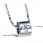 Titanium Stainless Steel Crystal Cross Cylinder Couple Pendant Necklace Set