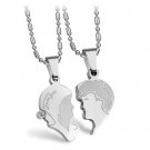 His & Hers Couple Stainless Steel Puzzle "Love You" Lover Pendant Necklace Set
