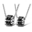 Titanium Stainless Steel "LOVE" Black Barrel Couple Pendant Necklace Set