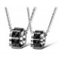 Titanium Stainless Steel "LOVE" Black Barrel Couple Pendant Necklace Set