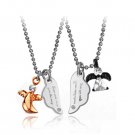 Titanium Stainless Steel Leaves Pattern Black/Rose Gold Couple Pendant Necklace Set