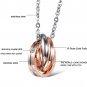 Titanium Stainless Steel Tri-CZ Rings Couple Promise Pendant Necklace Set