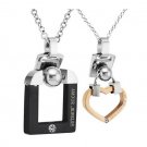 Titanium Stainless Steel Black Square Gold Heart Lover Couple Pendant Necklace Set
