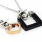 Titanium Stainless Steel Black Square Gold Heart Lover Couple Pendant Necklace Set