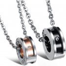 Titanium Stainless Steel "DEEP LOVE" Barrel Couple Pendant Necklace Set