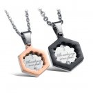 Titanium Stainless Steel Pentagon Pendant w/ CZ Couple Necklace Set