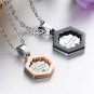Titanium Stainless Steel Pentagon Pendant w/ CZ Couple Necklace Set