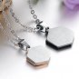 Titanium Stainless Steel Pentagon Pendant w/ CZ Couple Necklace Set