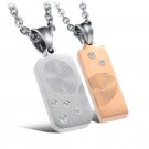 Titanium Stainless Steel Matching Set Fingerprint w/ CZ Couple Pendant Necklace Set